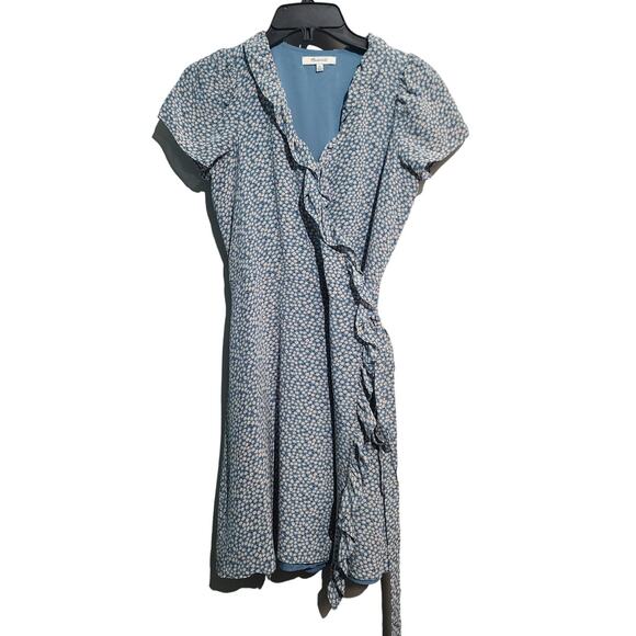 Madewell Silk Ruffle-Edge Wrap Dress in Bitsy Floral - Picture 3 of 7